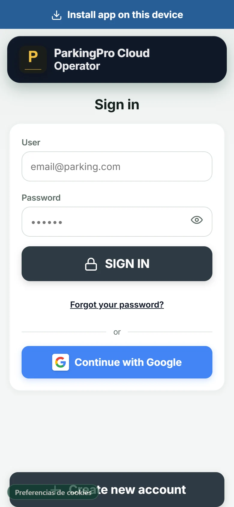 Sign-in screen