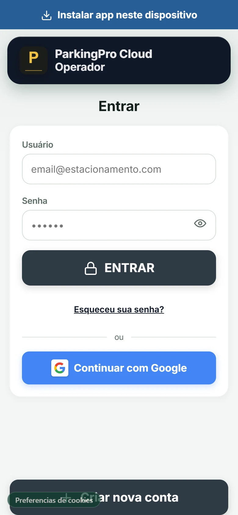 Tela de login