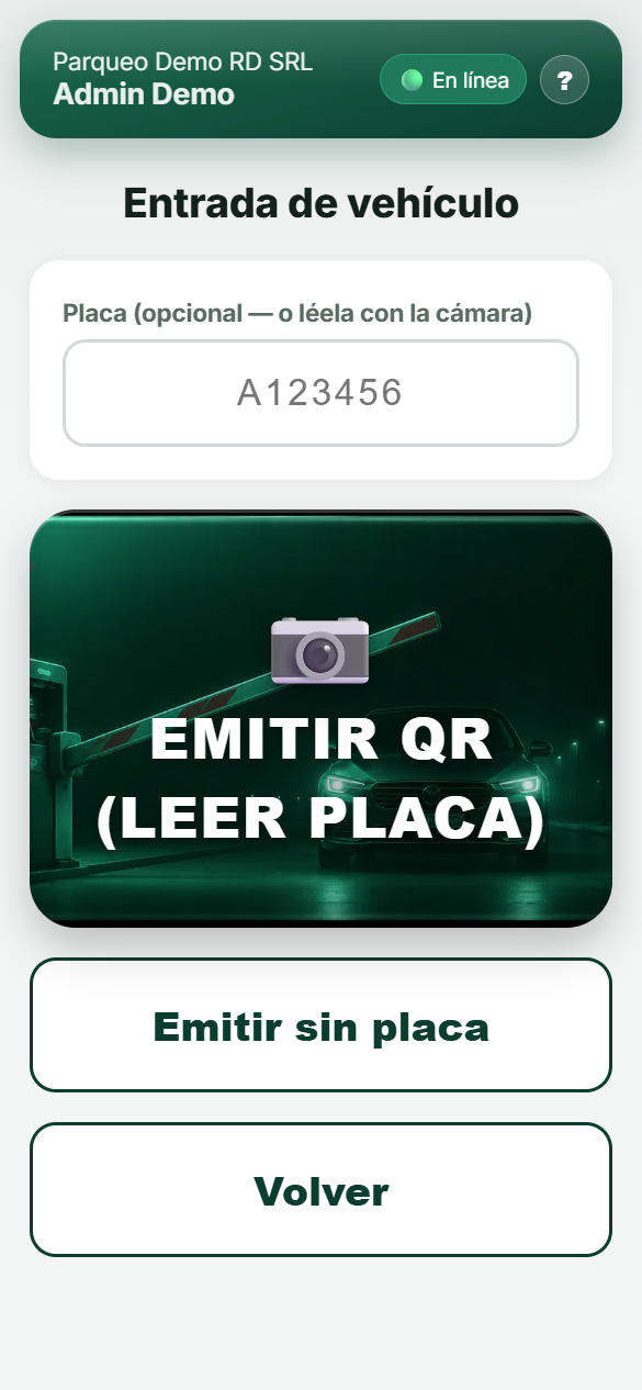 Pantalla de entrada de vehículo