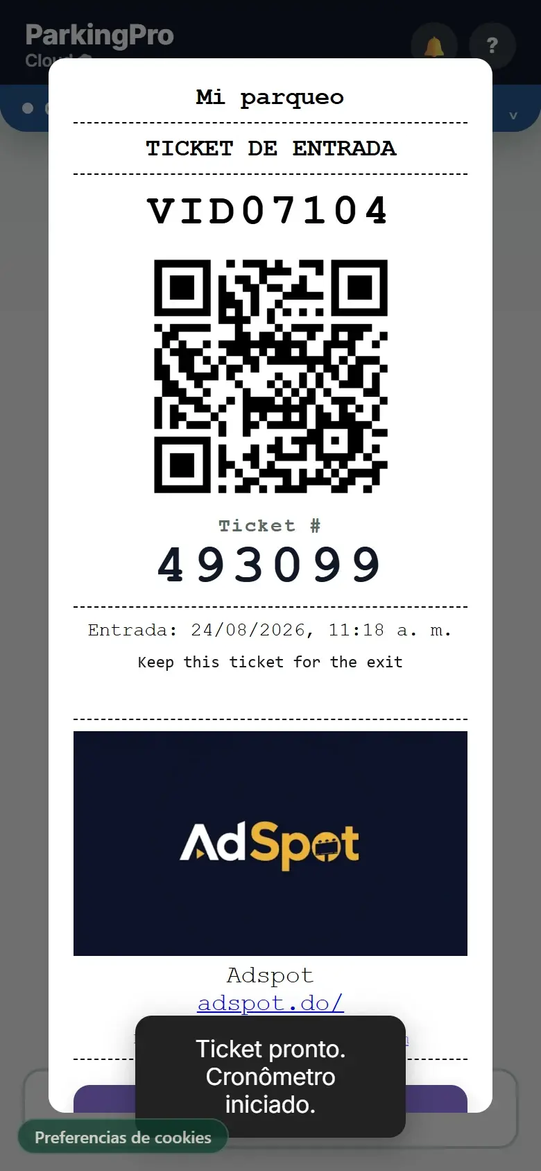 Entry ticket with QR code
