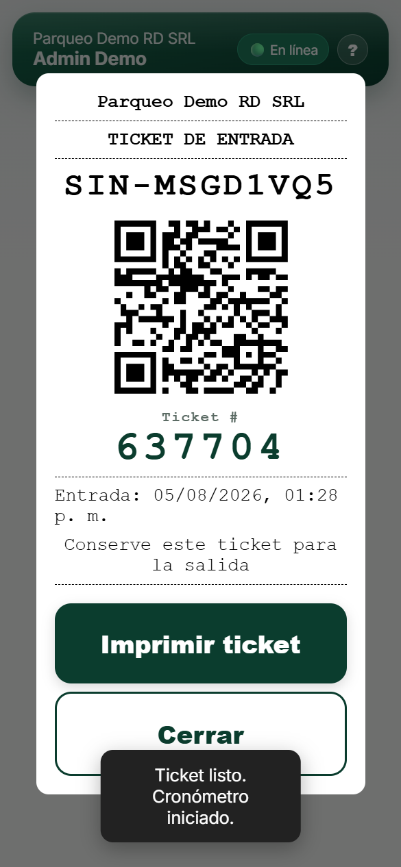 Ticket de entrada con código QR