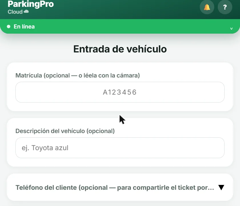 Campo de teléfono colapsado en la pantalla de entrada