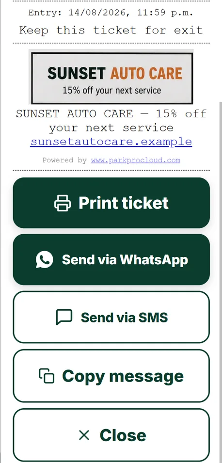 Send-via-WhatsApp and send-via-SMS buttons