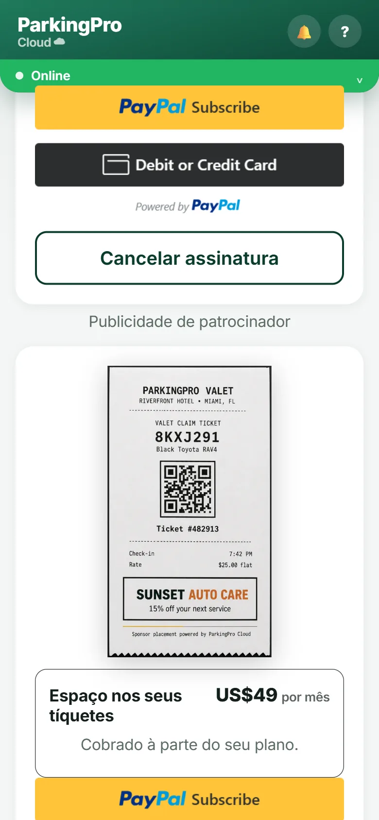 Contratar o espaço de publicidade nos tickets