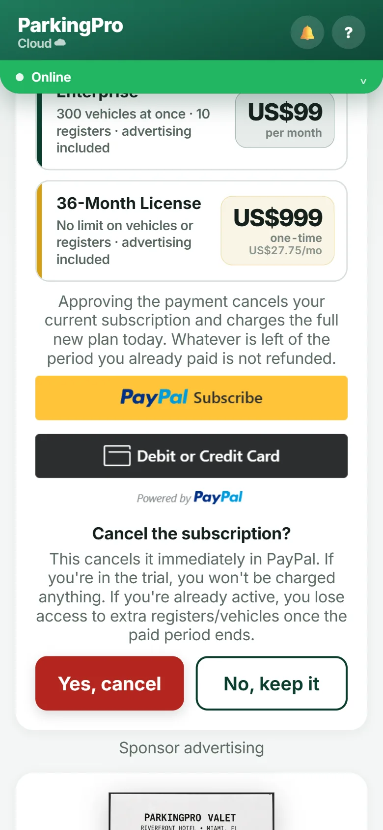 Confirmation before cancelling the subscription