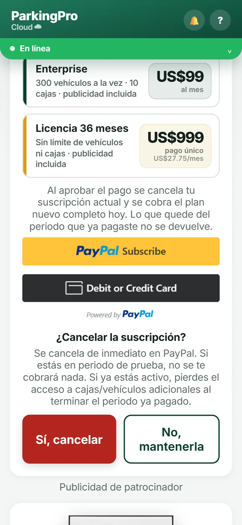 Confirmación para cancelar la suscripción
