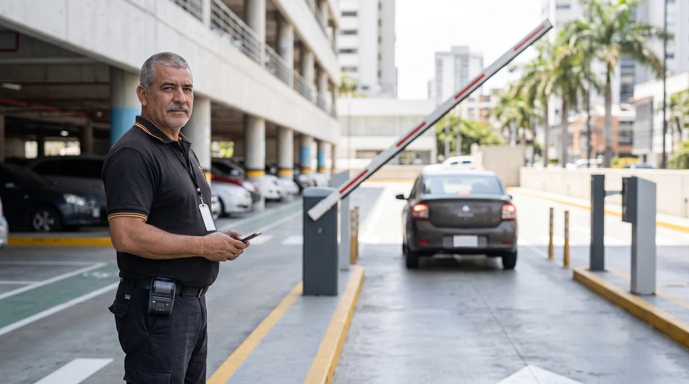 Operador en la barrera de salida devolviendo el veh&iacute;culo a su due&ntilde;o