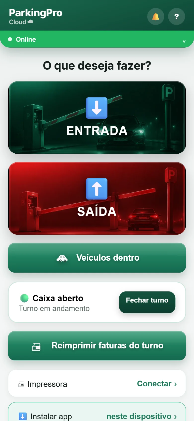 Tela real do ParkingPro em português